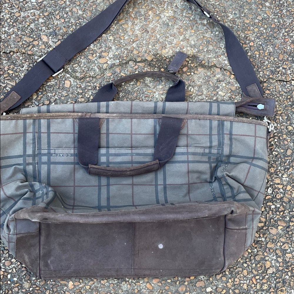Coach D1361-F70934 Canvas W/Leather Trim Plaid Travel Bag - Picture 5 of 7
